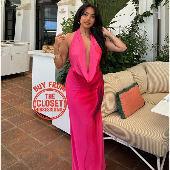 ZARA Fuchsia Open Back Midi Dress NWT | Blogger Fave Halter Neck - Picture 9 of 17